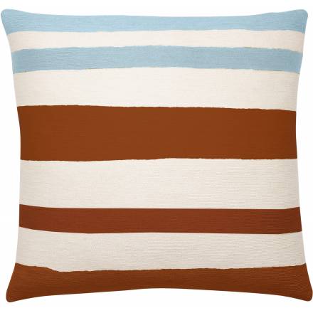 Judy Ross Textiles Hand-Embroidered Chain Stitch Horizon Throw Pillow cream/sierra/powder blue